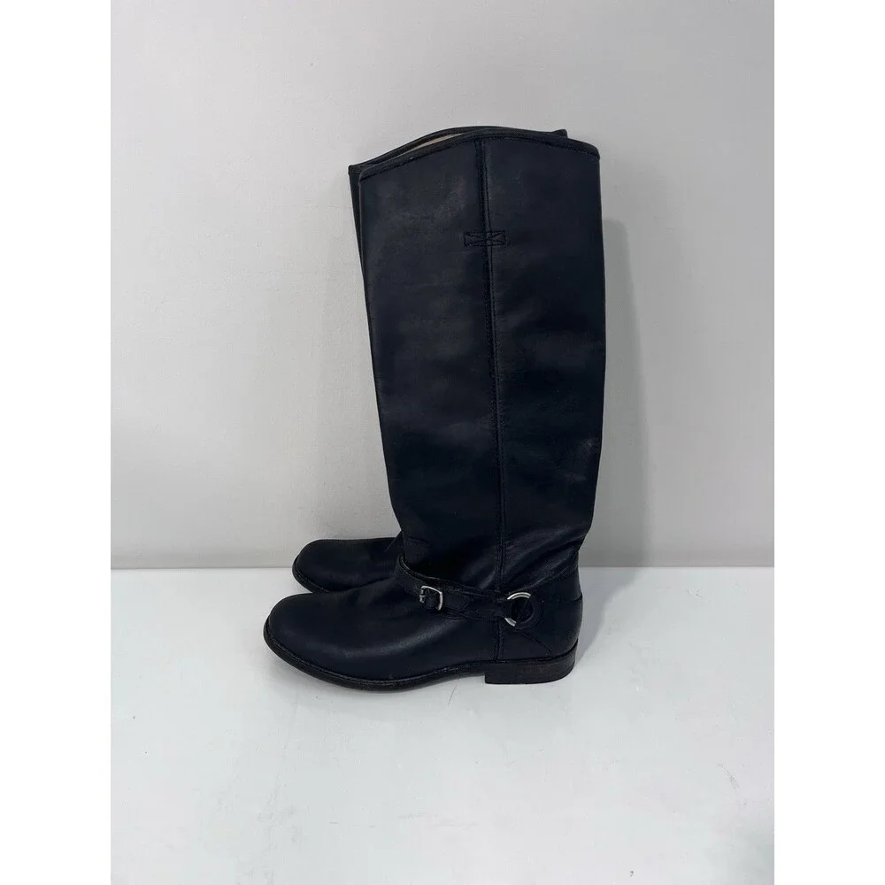 Frye Phillip Harness Women's Tall Boots Size 8.5  Black Leather Pull On Riding